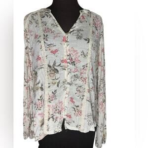 Y2K Lucky Brand Boho Floral Cottagecore Thermal Top Womens XL